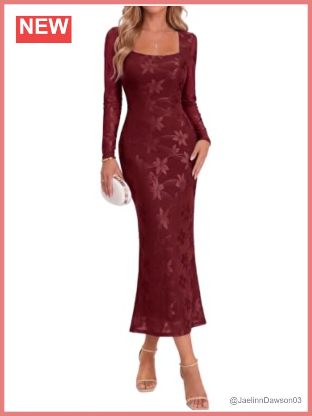 Mesh Bodycon Maxi Dress Square Neck Long Sleeve Floral Wedding Guest